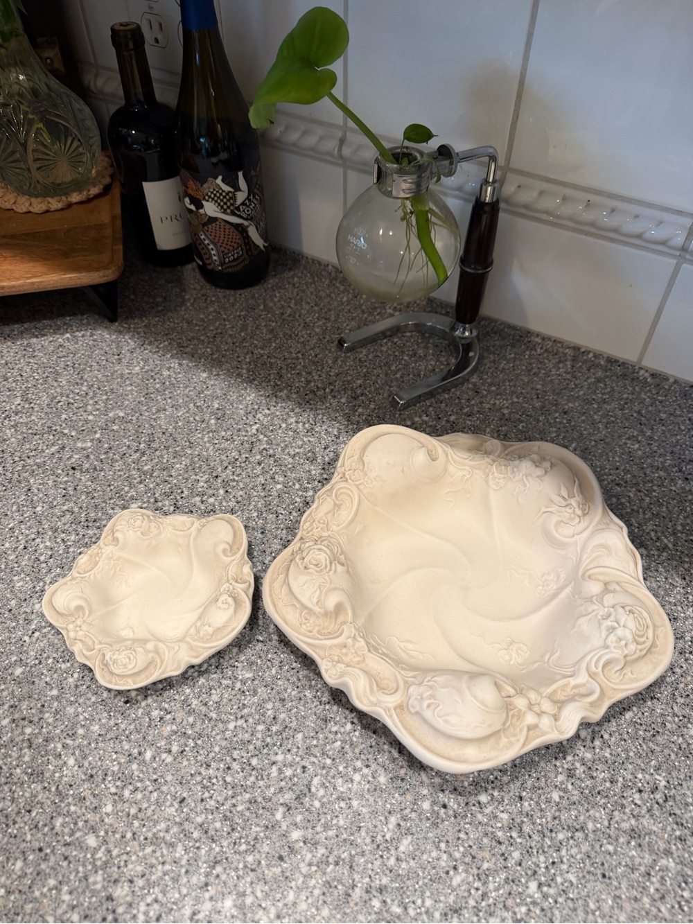 Two Vintage Ceramic Art Nouveau Floral Style Decorative Dishes